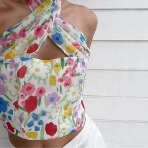 With Jean Tulip Halter Top in Garden Party Print